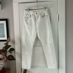 Levi’s 501 Skinny High-Rise Distressed White Denim Jeans